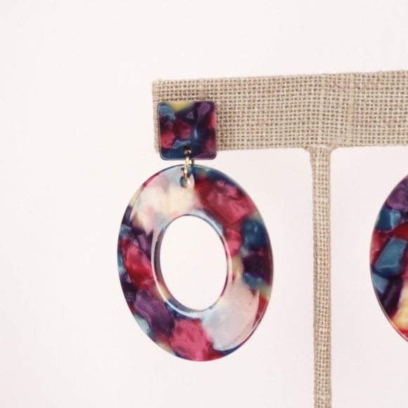 Multi Colored Round and Square Acrylic Earrings - Picture 2 of 4